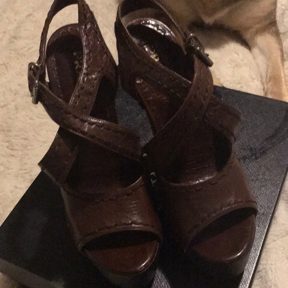 Prada dark brown sandals with studs and high heel